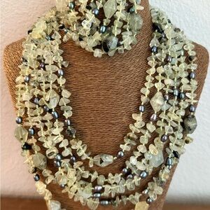 Green Prehnite Chip Bead / Nugget Multi Strand Necklace and Bracelet Set